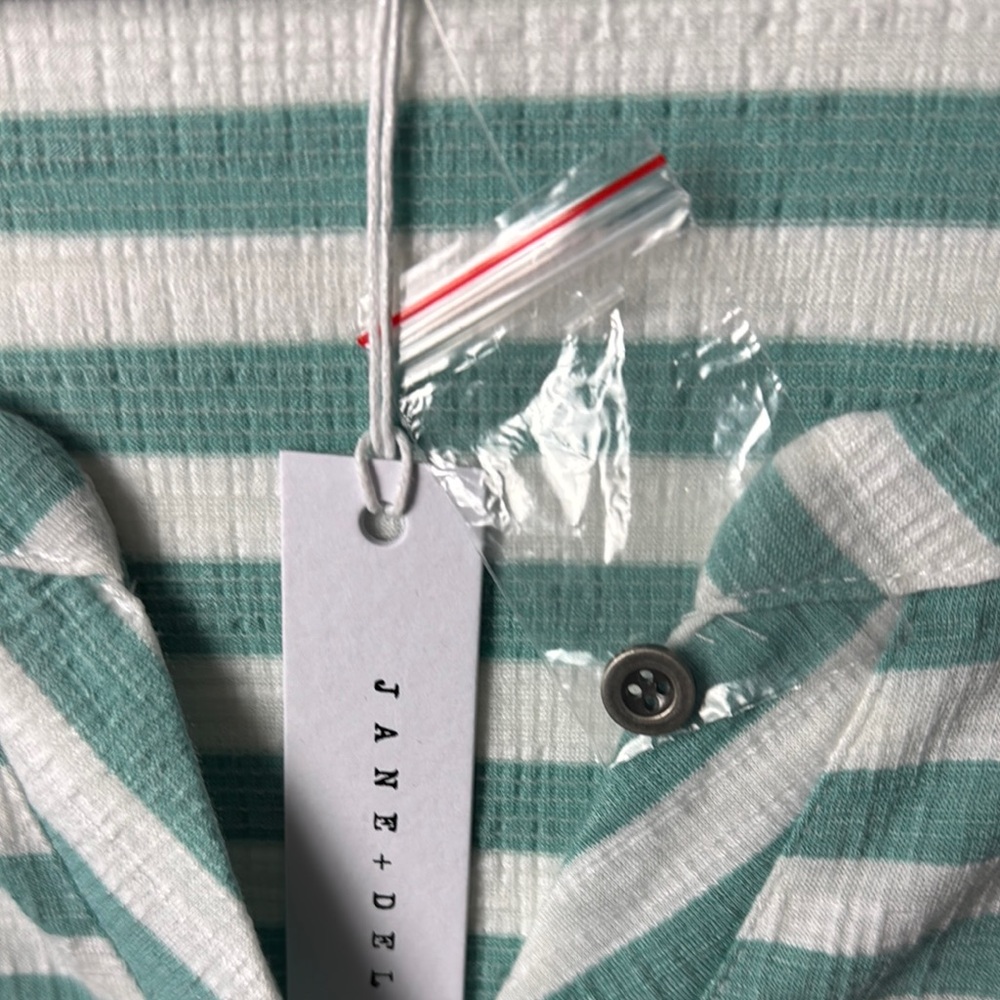 JANE + DELANCEY NWT SZ 2X GREEN/White Striped Tunic ROLL UP SLEEVES BUTTON FRONT - Picture 3 of 11